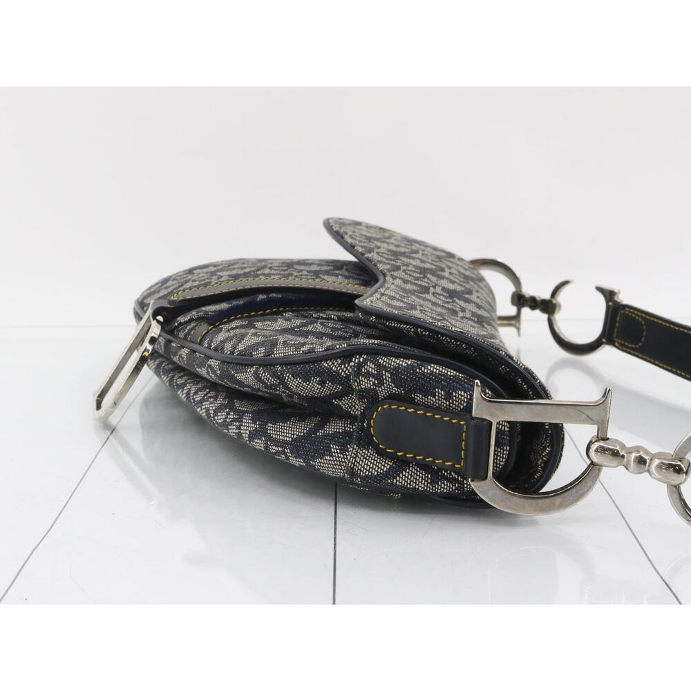 Christian Dior Saddle Bag Vintage Trotter Blue Diorissimo Shoulder Purse Oblique - Picture 3 of 15